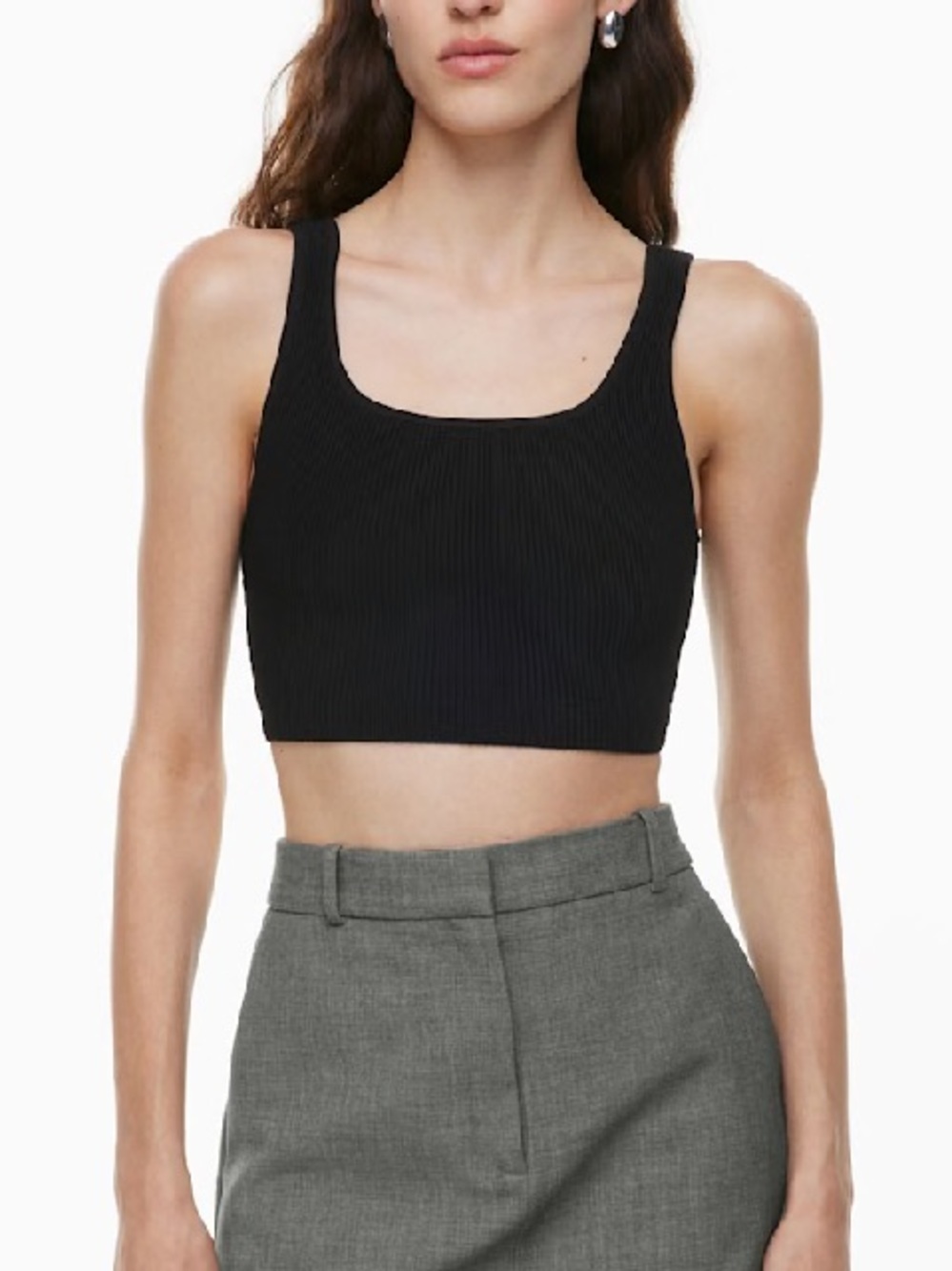 Babaton Black Sculpt Knit Squareneck Cropped Tank in Large